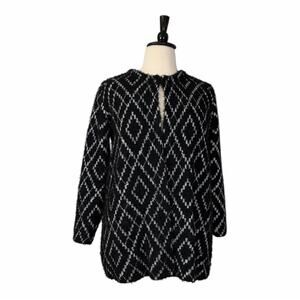 Au Lieu Black White Diamond Knit Long Sleeve Textured Sweater Women’s Size 1X